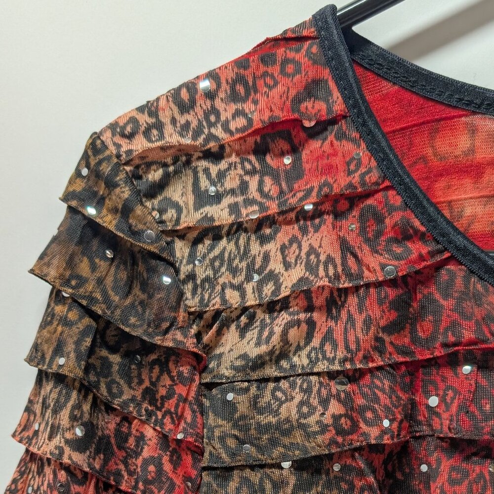 Notations Leopard Print Sequin Ruffled Blouse - image 6
